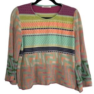 Aldo Martins Striped Geometric Knit Sweater Top Women's Multicolored Bell Sleeve